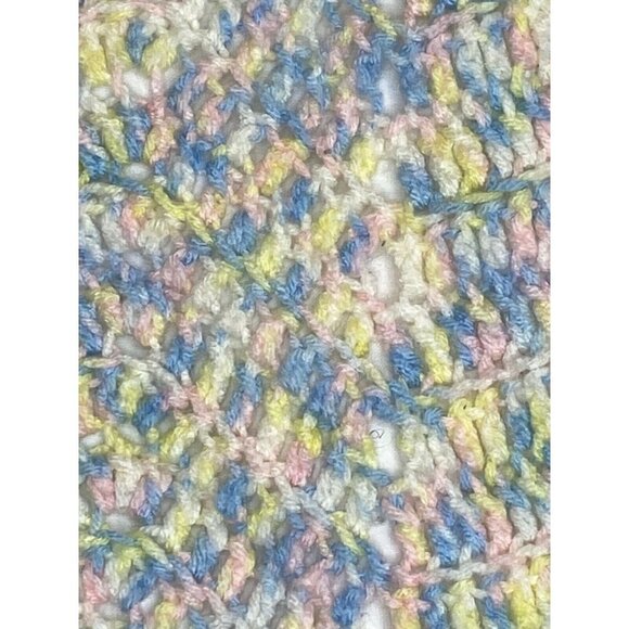 Pastel Hand Crochet Afghan Chair Throw Baby Blanket 53” x 36” Pink Yellow Blue‎ - Picture 3 of 10